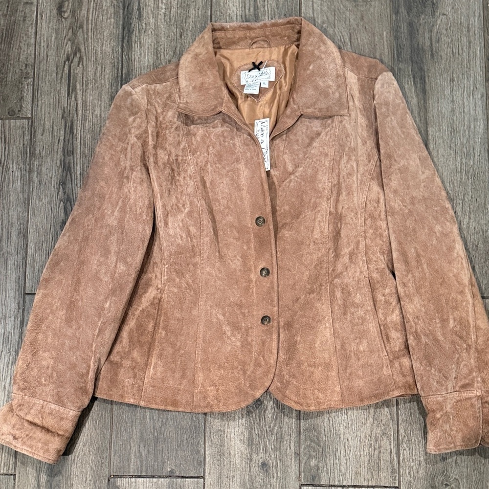 NWT Y2K Live a Little Brown Sueded Leather Blazer Jacket
